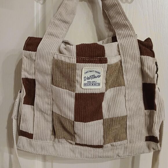 Y2K Style Neutral colors patchwork corduroy crossbody bag grunge boho - Picture 2 of 8